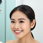 **Image Prompt:** A woman happily looking in a mirror after receiving a non-surgical facial lifting treatment (like HIFU or Thermage). Focus on her confident and youthful appearance. Background should be a modern, clean clinic setting in Thailand.
