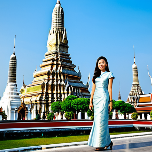 **

"A professional Thai businesswoman in a modest, elegant silk dress, standing in front of the iconic Wat Arun (Temple of Dawn) in Bangkok, Thailand, fully clothed, appropriate attire, safe for work, perfect anatomy, natural proportions, professional photography, bright daylight, clear skies, professional, modest, family-friendly."

**