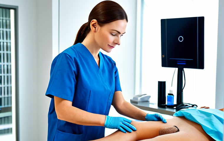 피부과 시술 부작용 - **

"A dermatologist in a clean, modern clinic, examining a patient's skin after a laser treatment, ...
